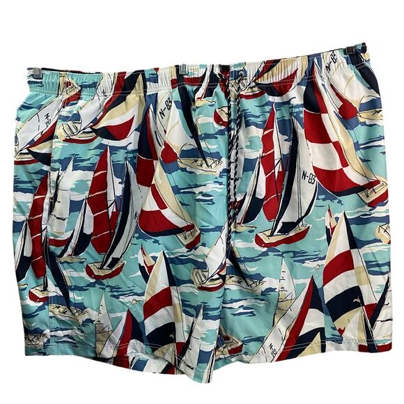 Nautica Swim Trunks Size 6XL Sailboat Print Blue Red White Mesh Lined - Picture 1 of 9